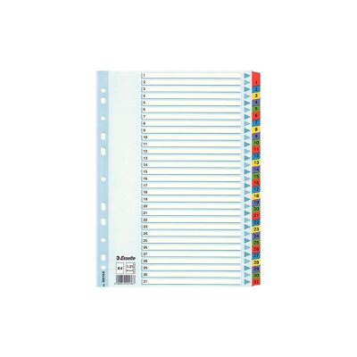 Esselte Register A4 Deckblatt 31 Trennblätter Taben  Zahlenaufdruck 1-31 100164