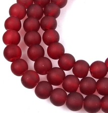 50 Czech Frosted Sea Glass Round / Rocaille Beads Matte - Dark Red 6mm