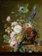 oil painting handpainted on canvas "Floral Still-life with Small Insects "