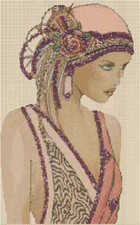 Art Deco Flapper Lady in Pink Dress Counted Cross Stitch Chart No.1-85 