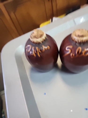 Vintage HULL Pottery Salt & Pepper Shakers Brown Drip Glaze Oven Proof USA