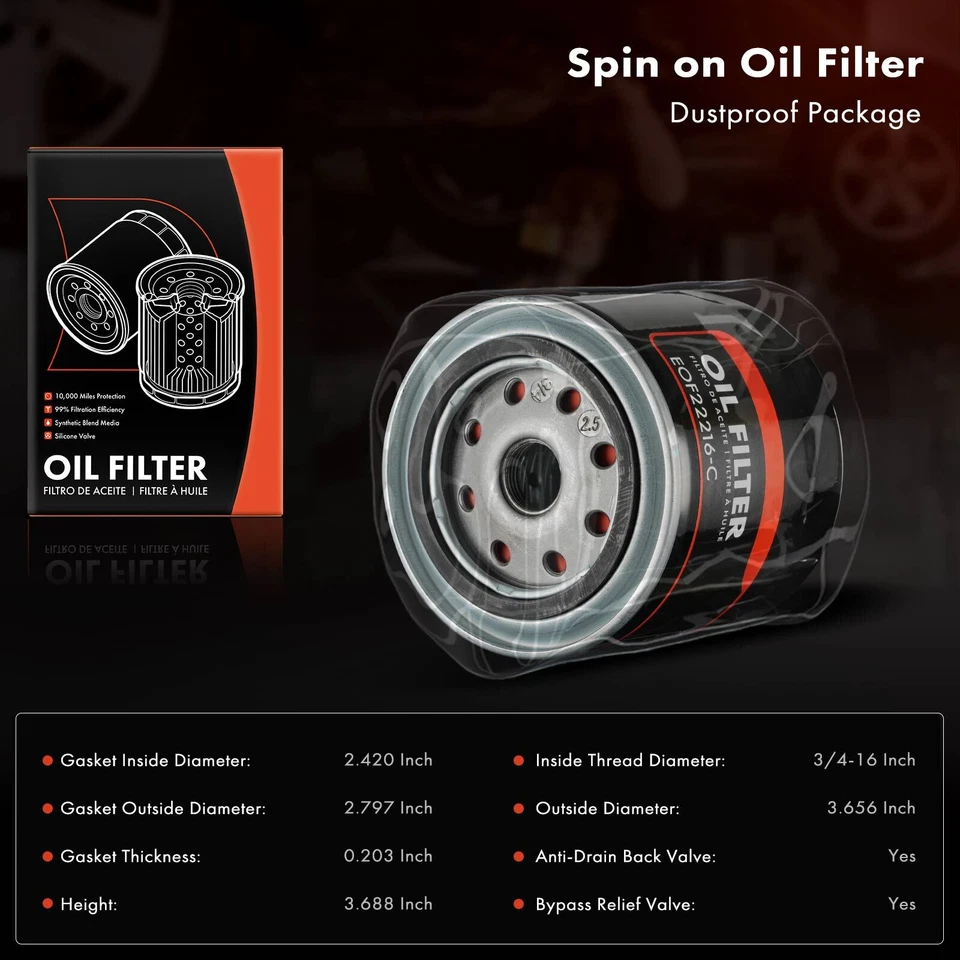 6x Filtro de aceite de motor para Dodge Ram 1500 Durango Grand Caravan Ram 2500 10 k millas Foto 2 de 4