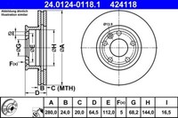 2X ATE 24.0124-0118.1 Bremsscheibe FüR VW