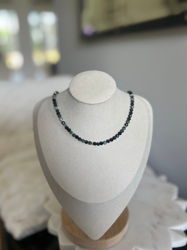 Blue Tourmaline Necklace with Silver Accent Beads, Faceted Round Necklace, 16.2 - Picture 7 of 9