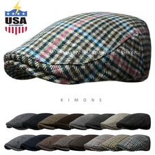 WK Wool Tweed Plaid Ivy Herringbone Winter Cap Hat Golf Flat Cabbie Newsboy