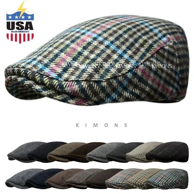 WK Wool Tweed Plaid Ivy Herringbone Winter Cap Hat Golf Flat Cabbie Newsboy