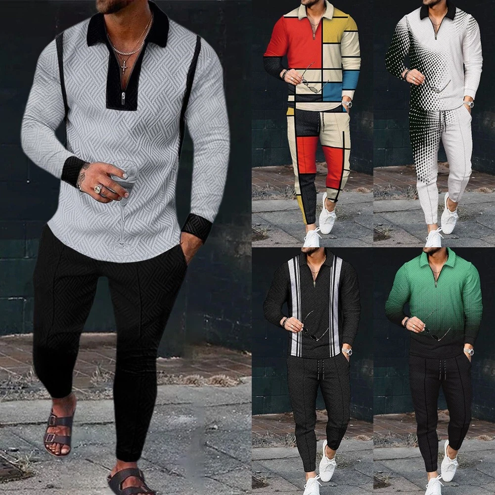 Tenue mode homme imprim costume de sport mince T shirt hauts