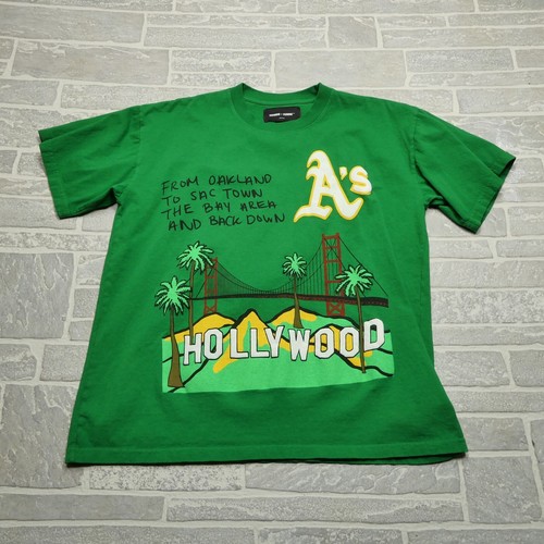 Homme Femme Hemd Herren Medium Hollywood California Golden Gate Bridge Puffprint