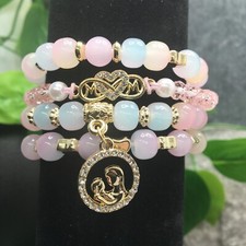 4 PC Handmade Mother Child Mom Beaded Stackable Stretch Bracelet Set New 9847