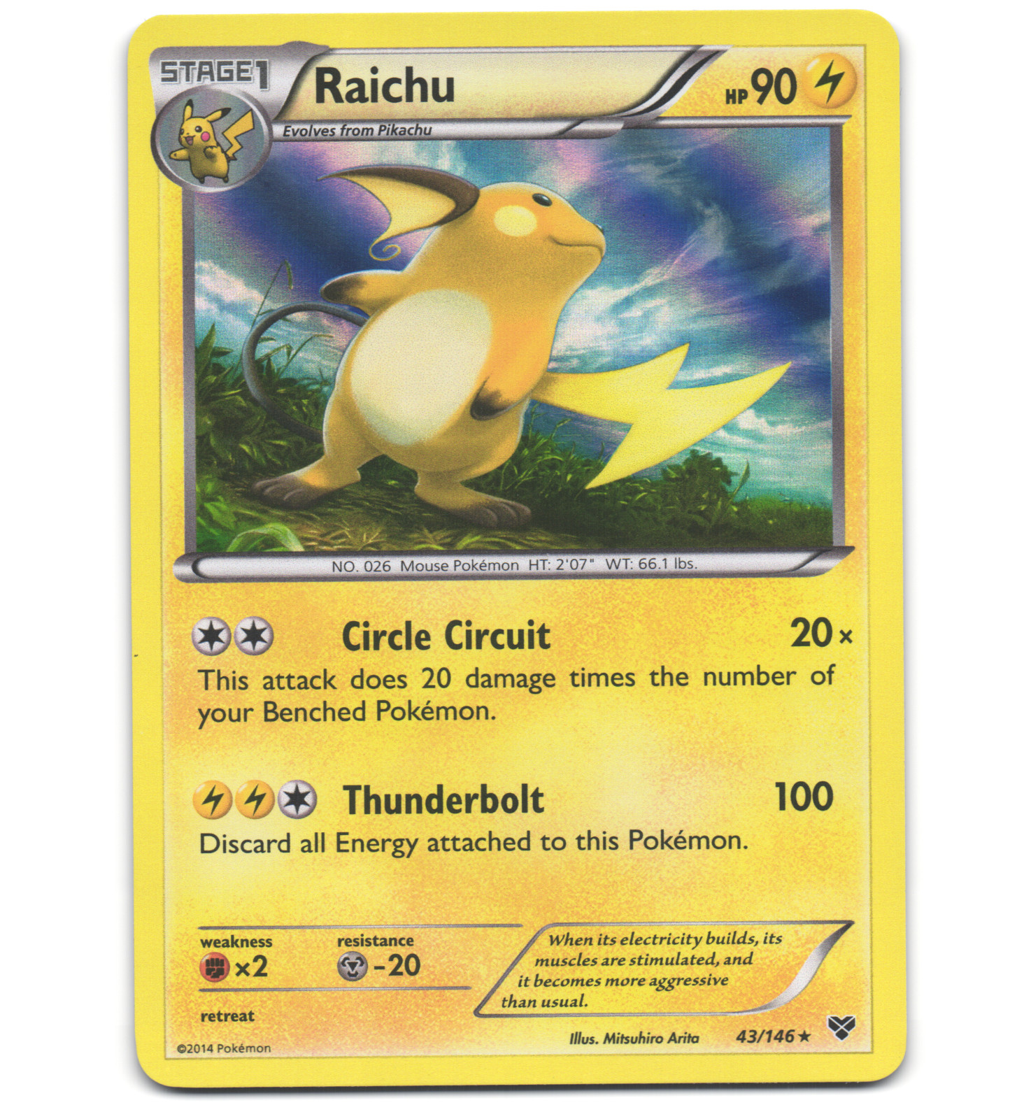 Pokemon 2014 Near Mint NM Raichu 43/146 XY Base Holo Card