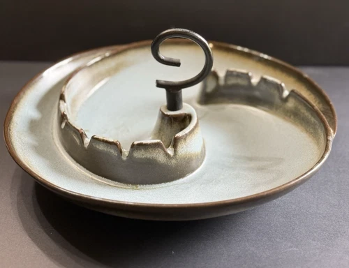 MCM Vintage Frankoma Pottery Hurricane Spiral Ashtray #30 Blue/Gray Glaze 10"