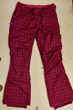 Roxy Ski Snow Pant Insulated Waterproof Pockets Women Plaid Cranberry Red Sz M