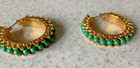 VINTAGE GREEN & GOLD TONE HOOP EARRINGS — photo 3