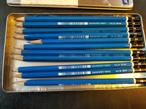 Set of 11 STAEDTLER Mars Lumograph Drawing Pencils in Tin