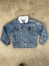 Vintage Y2K Levi's Denim Sherpa Lined Blue Jacket Made in USA Coat (size large)