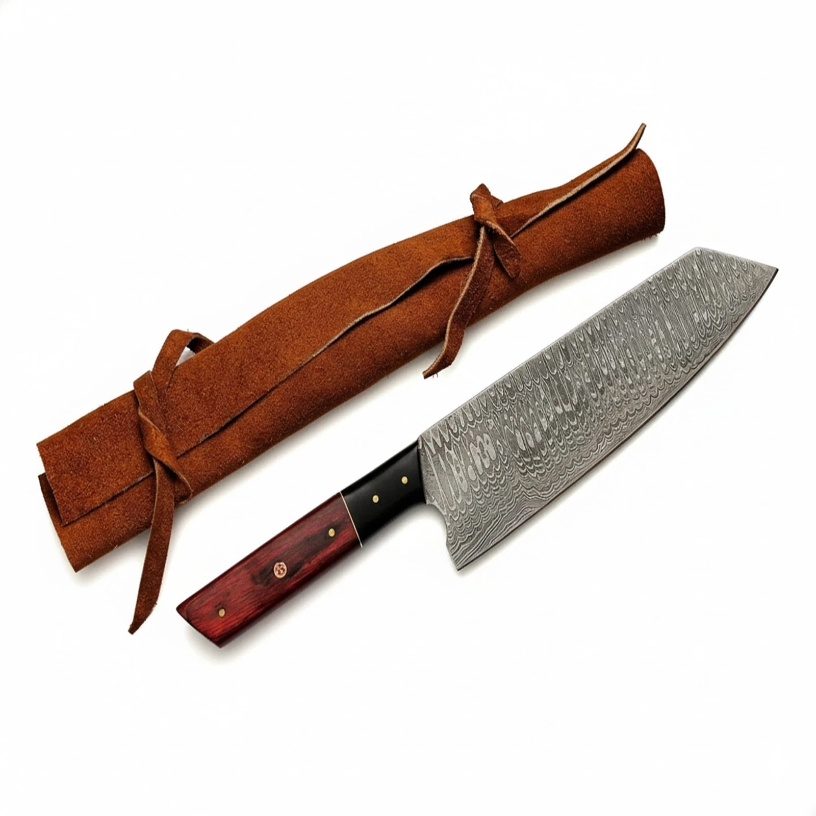 Handmade Damascus steel Bunka Chef Knife With Leather Roll Kit