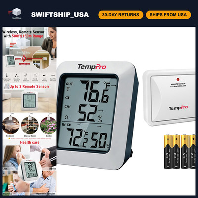 Wireless Indoor Outdoor Thermometer - 500 FT Range, Remote Sensor, Accurate Read