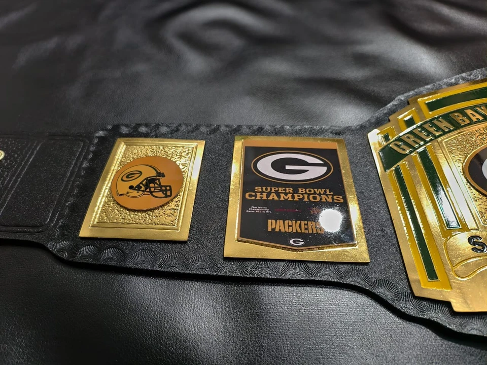 Green Bay Packers Super Bowl NFL Champion Title Belt 2MM Brass Adult Size - Image 2 of 4