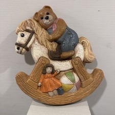 VTG 1986 Frankies Designs Foam Teddy Bear Rocking Horse Toys Nursery Wall Art