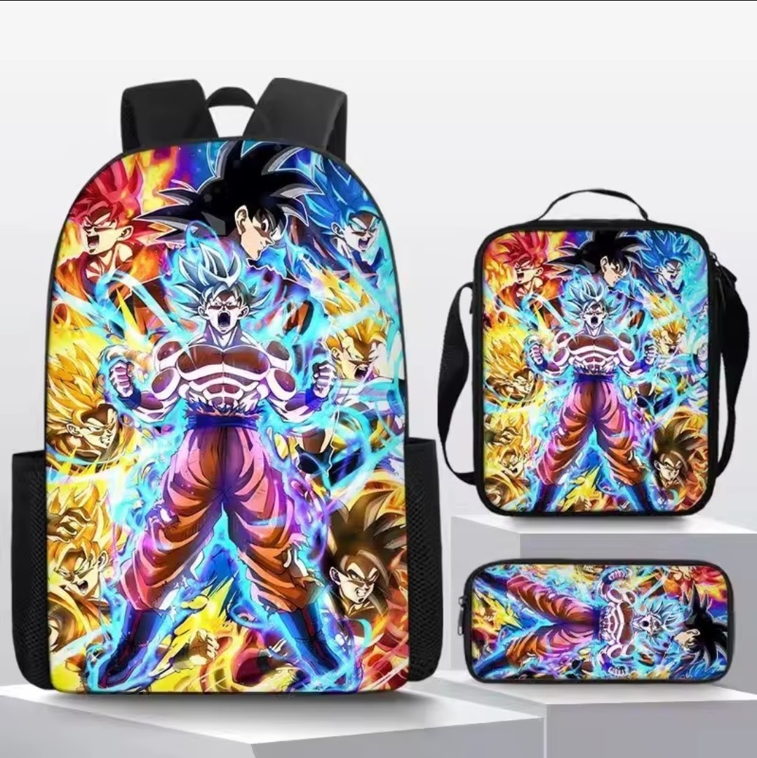 Cartable Dragon Ball Lote 3 Pcs Estuche Mochila Bandolera Escuela Goku UI