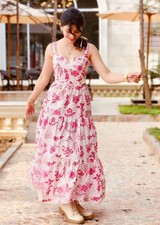 ZARA NEW WOMAN STRAPPY FLORAL PRINTED CUT OUT MIDI DRESS PINK WHITE 3969/221 L