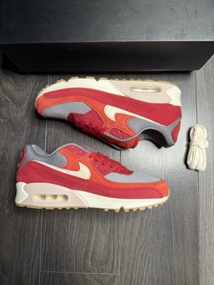 Nike Air Max 90 Premium Gym Red Smoke Grey Gum DH4621-600 Herren UK 7