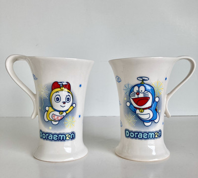 Vintage Doraemon & Dorami Mug Set Ceramic Fujiko 2005, 4 3/8'' High, 6 Ounces