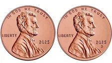 2025  P & D LINCOLN CENT SET OF  2 UNCIRCULATED FROM ORIGINAL BANK WRAPPED ROLLS