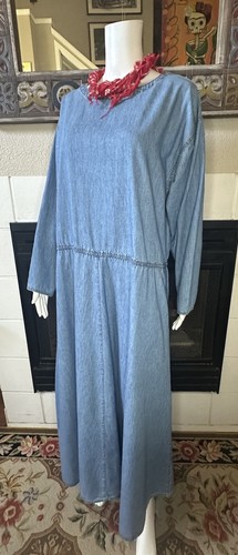 Cold water Creek Cotton Blue denim prairie dress XL With Bandanna Length 54.5” - Picture 2 of 12