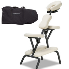 Portable Folding Chair for Massage/Tattoo with Face Cradle, Carrying Bag, Cream