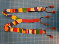 Vintage Suspenders Menswear Colorful Woven Adjustable Straps Leather Ends One