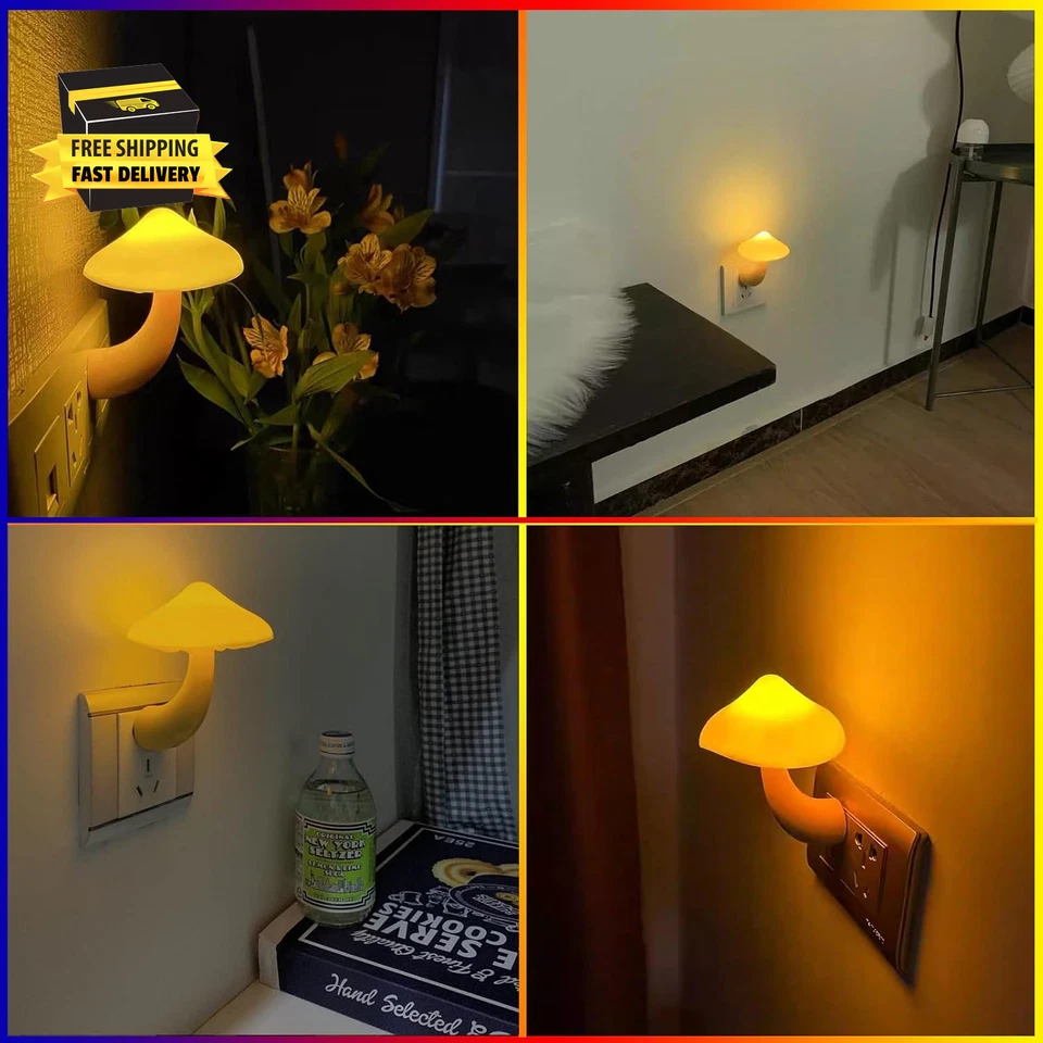 Mushroom-Shaped Energy Saving Sensor LED Night Light with Plug Yellow(Average Li - Image 4 of 4
