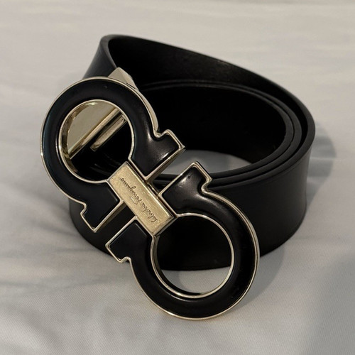 Salvatore Ferragamo Black Gancini Logo Buckle Adjustable Wide Belt 80/32