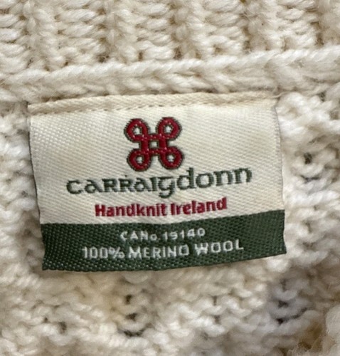 Carraigdonn Herren 2XL Elfenbein Merinowolle Zopfmuster Fischer Rundhalsausschnitt Pullover - Bild 3 von 12