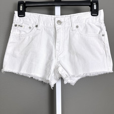 Polo Ralph Lauren Girls Size 12-14 White Denim Frayed Hem Cutoff Shorts Jeans