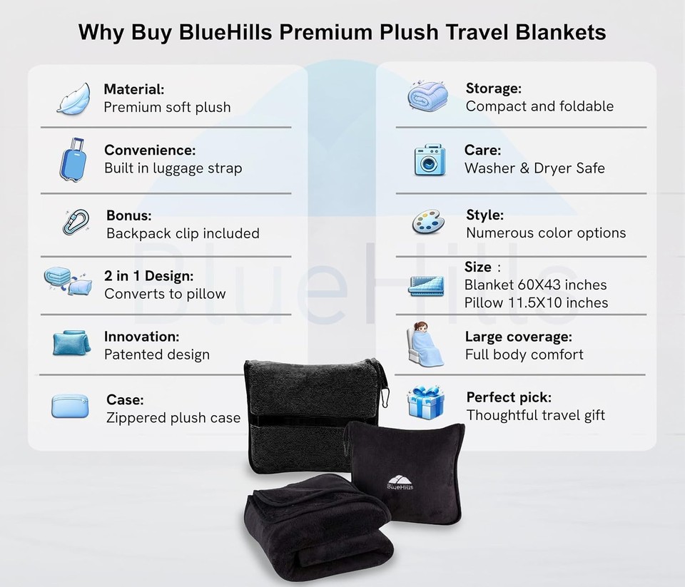 Premium Soft Travel Blanket Pillow Flight Comfort Throw with Soft Bag ...