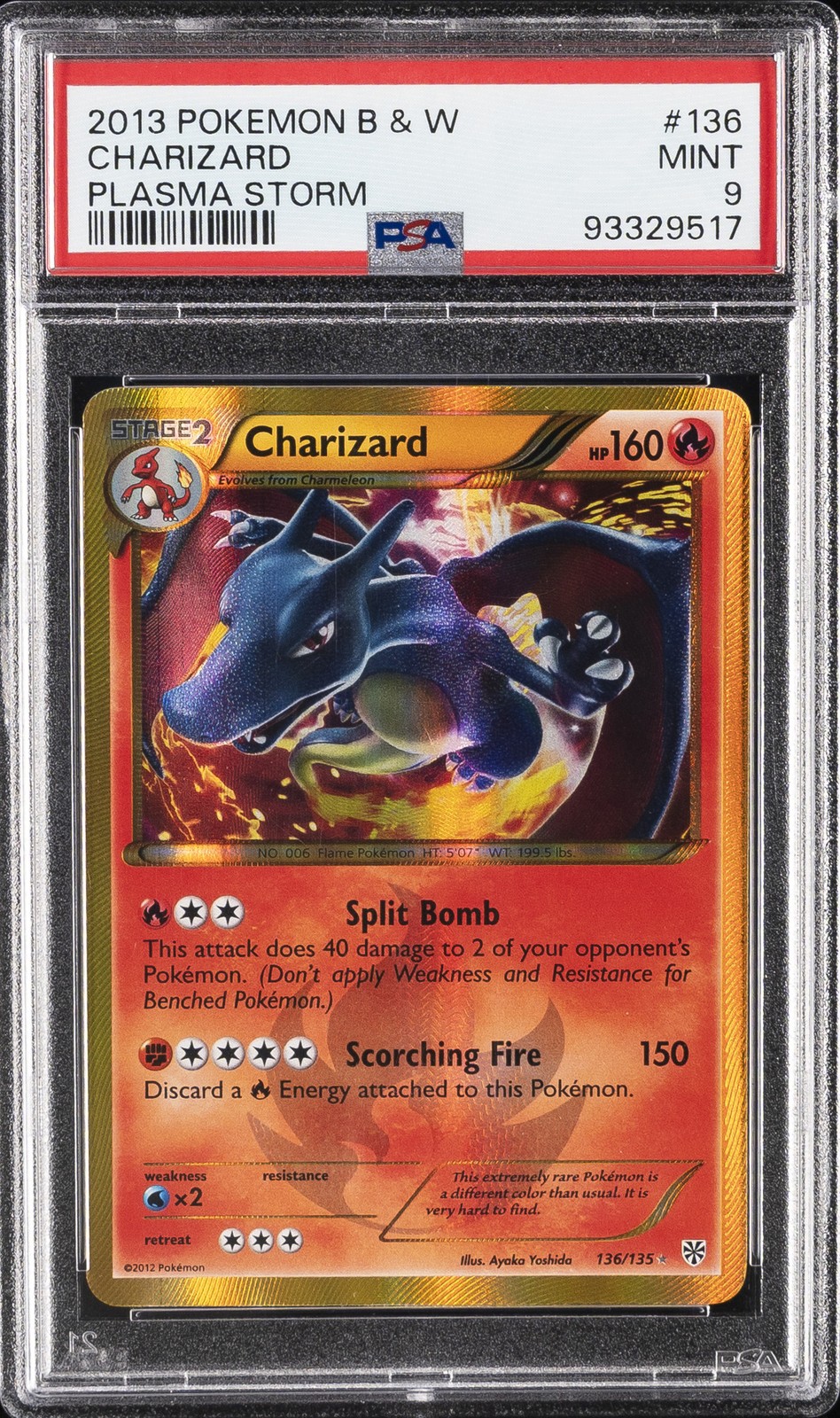 2013 POKEMON BLACK & WHITE PLASMA STORM #136 CHARIZARD PSA 9
