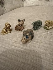 Wade Whimsies figurines..Hippo, Possum, Badger , Deer & dog set of 6