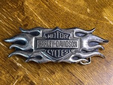 VINTAGE HARLEY DAVIDSON MOTORCYCLE FLAME METAL BELT BUCKLE WESTERN