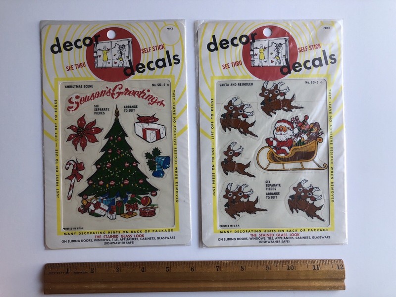 Decor Decals VTG Retro 1973 Self Stick Home Christmas California Stained Glass