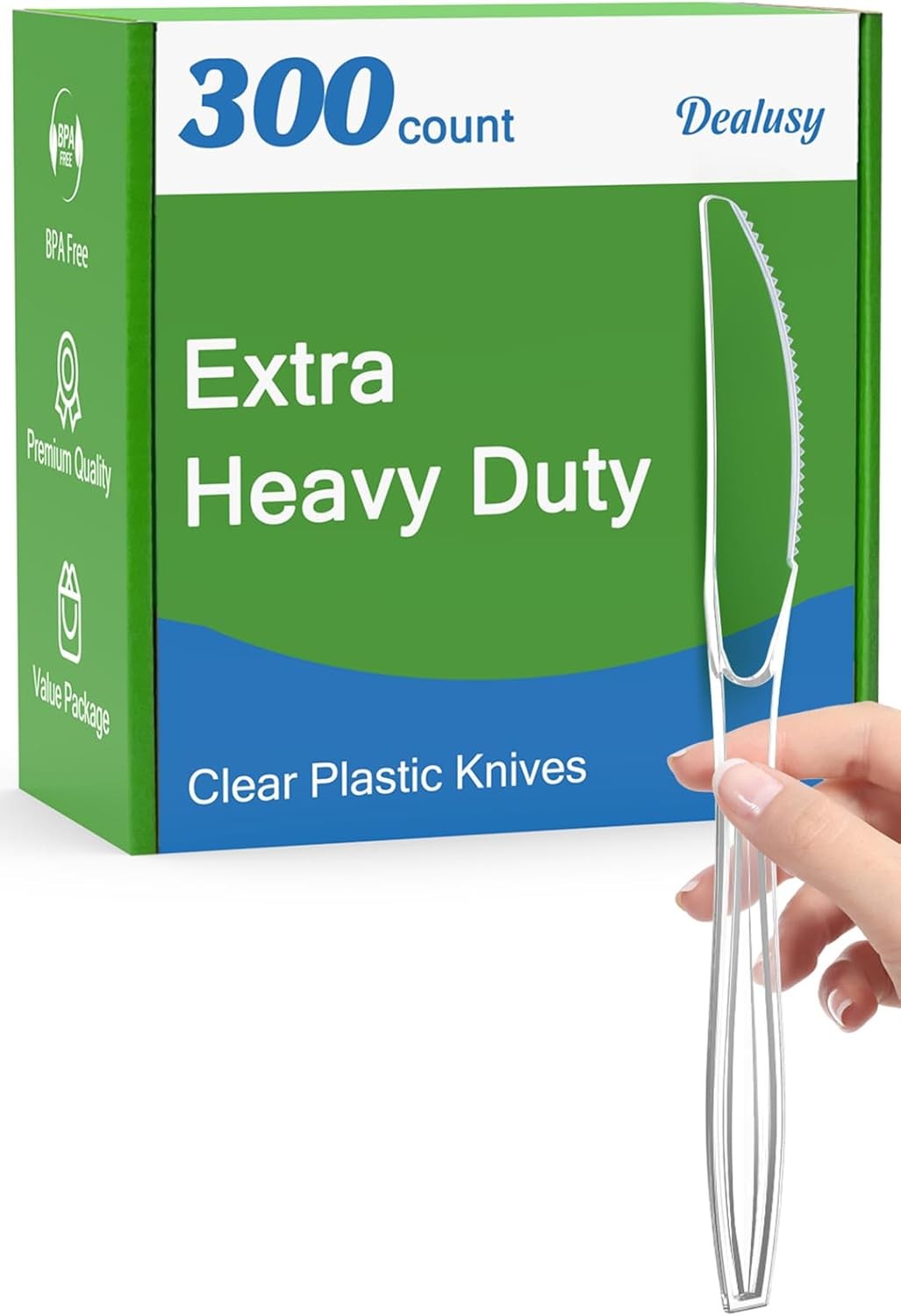 300 Count Extra Heavy Duty Clear Plastic Knives Disposable, BPA-Free, Heat