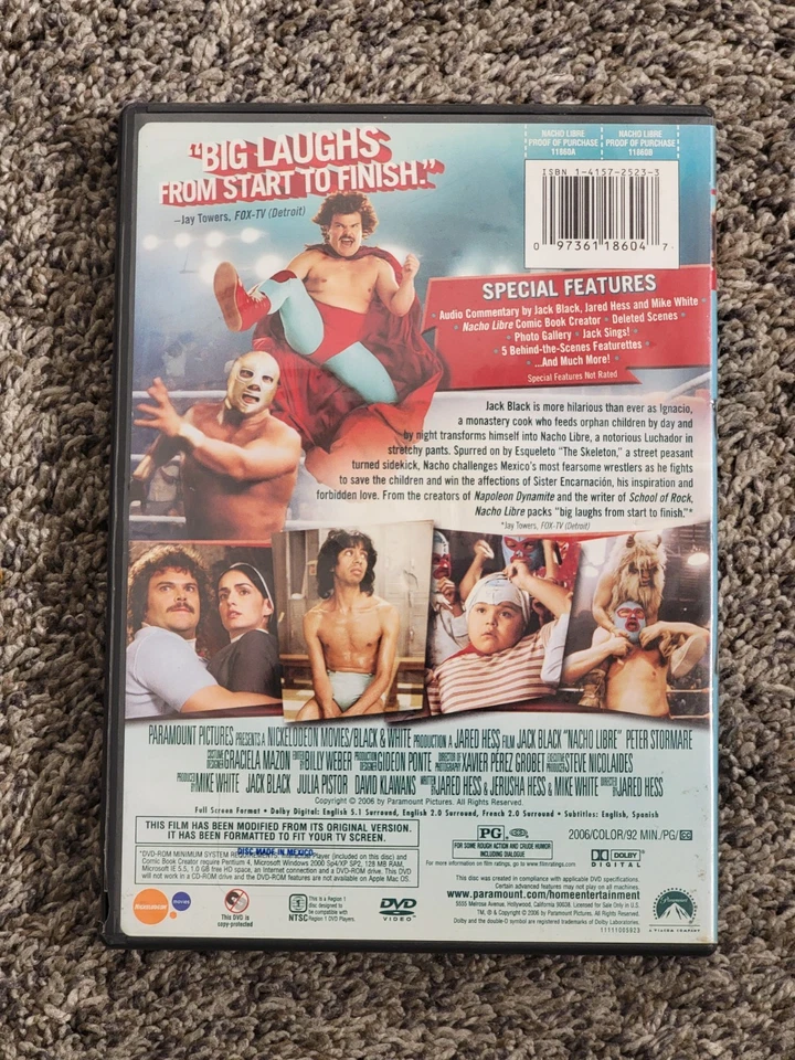 Nacho Libre DVD Full Screen Special Collector’s Edition Jack Black Comedy - Image 2 of 2