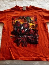Vintage Spider Man Green Goblin Shirt Orange Kids Size 6X/7, 2002 Movie Preowned