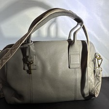 Fossil Gray Pebbled Satchel with Patterned Strap, Key Accent  Zip Closure