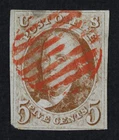 CKStamps: US Stamps Collection Scott#1 5c Franklin Used Spot Thin CV$375
