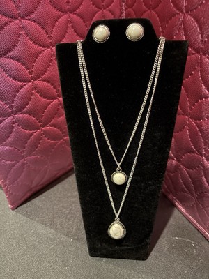 Two Layer Western Style Necklace Copper Color With White Stones Matching Earring