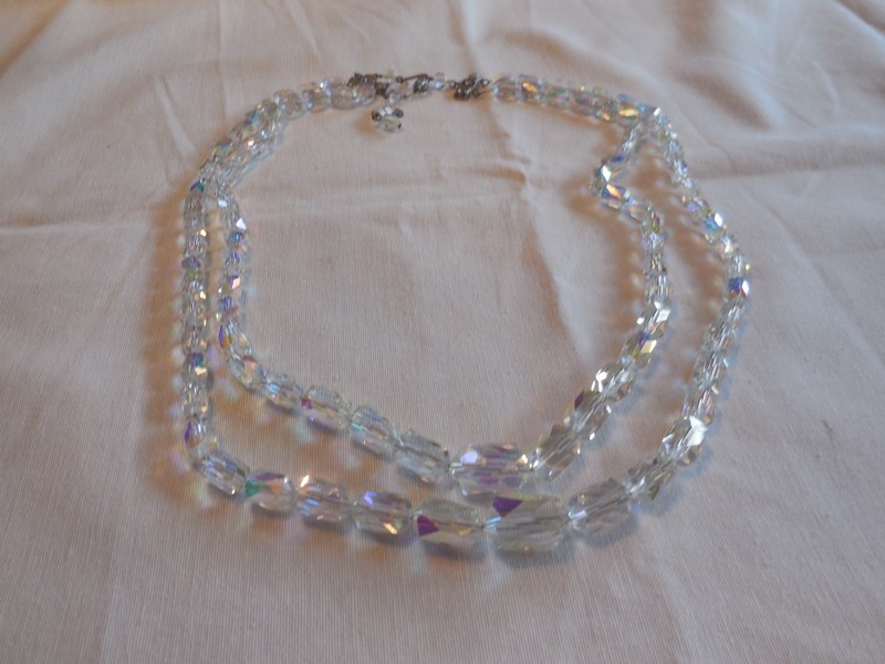 Vintage Aurora Borealis Crystel Necklace, 2 strands 20" long with 2" extender