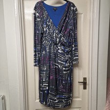 Alexon Plus Size 18 Dress Midi Grey Blue Jersey Stretch Long Sleeve Lined