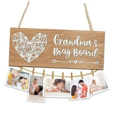 Grandma Wooden Photo Holder Frame Decor with 8 Clips - Home Picture Hanging