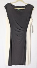 Lauren Ralph Lauren Women's Cocktail Dress Black & White Draped Waist Sz 14 NWT